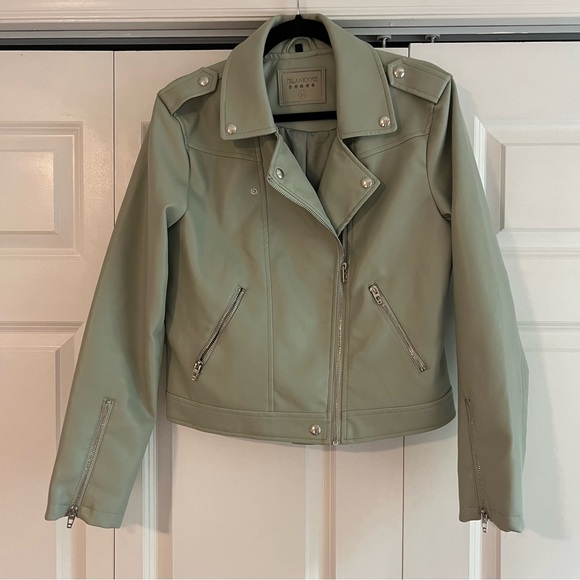 Blank NYC Jackets & Blazers - BlankNYC Sage Green Faux Leather Moto Style Jacket, Size M